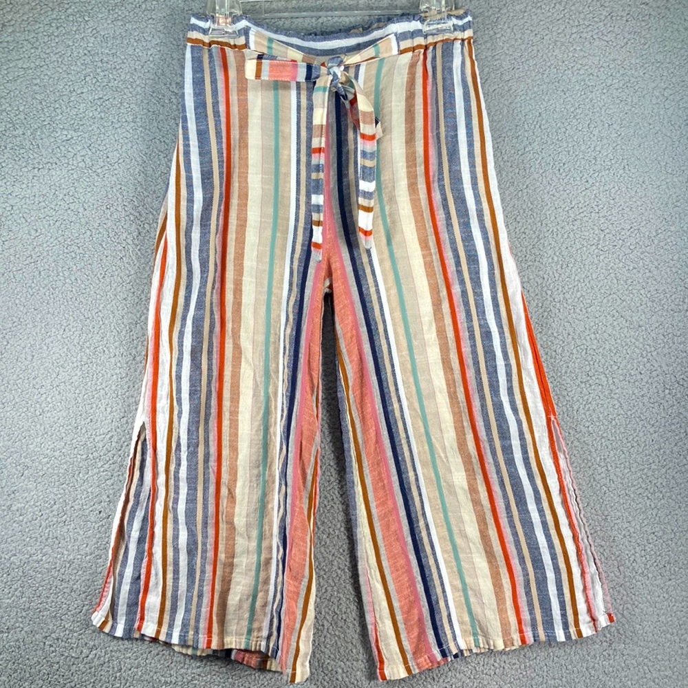Blue Island Women's Relaxed Capri Pants Striped Tie Side Vents Size Medium